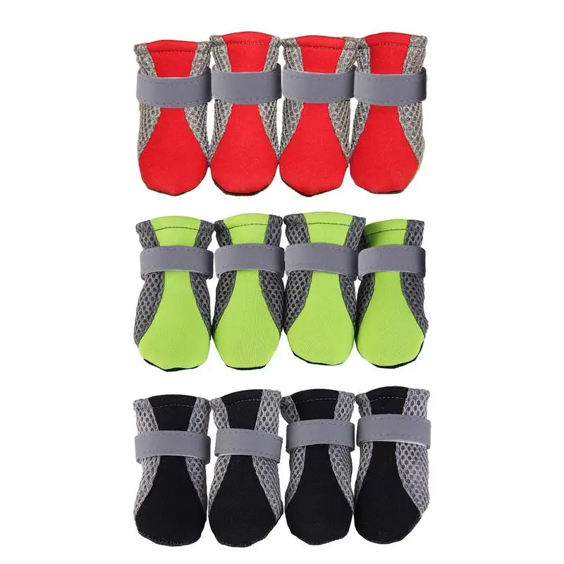 Small Dog Shoes Mesh Hiking Boots Paw Protector 4pcs Breathable Dog Shoes Adjustable Non Slip For Outdoor Running Walking Summer