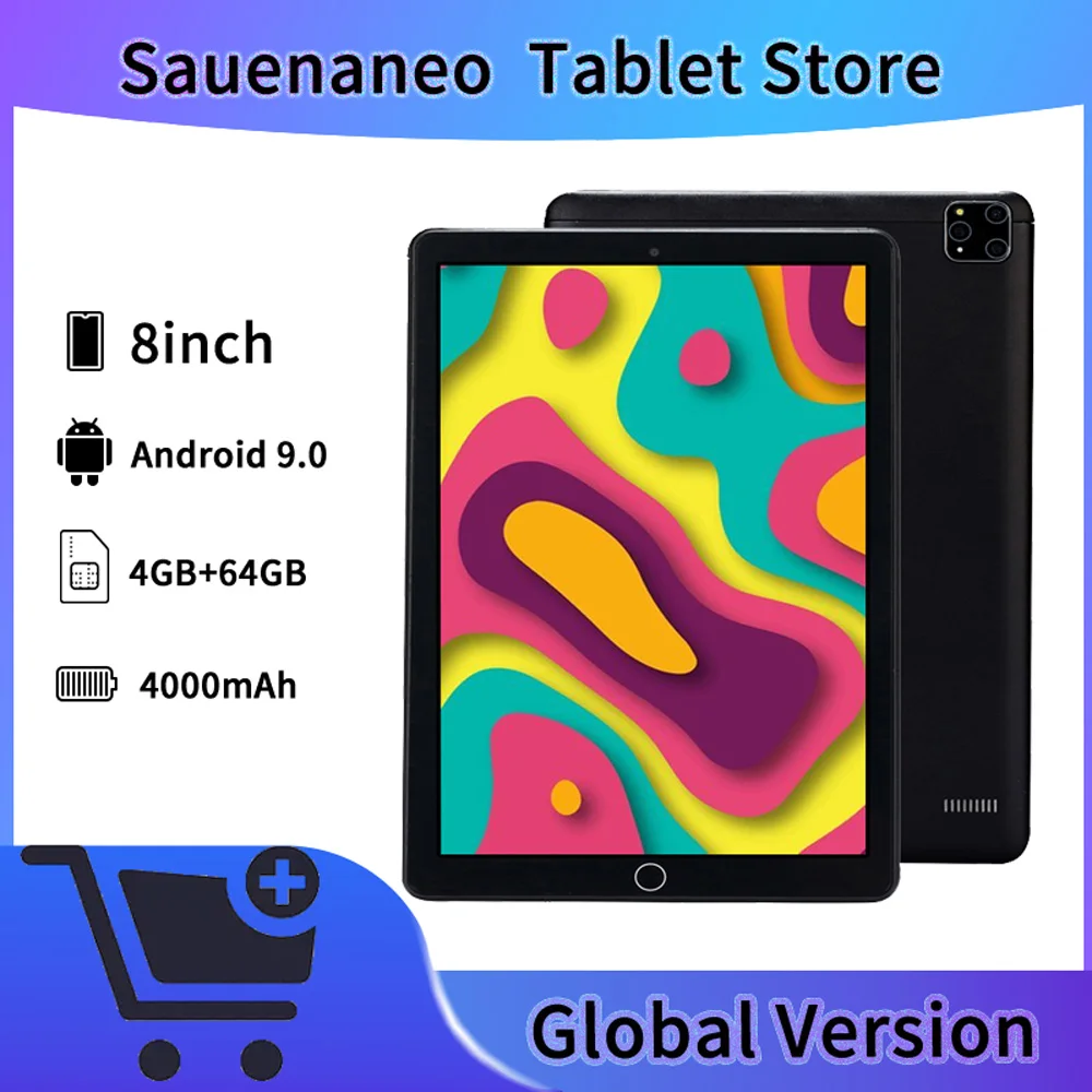 [Sauenaneo] 2024 Nowy 8-calowy mini tablet 4 GB RAM 64 GB ROM Czterordzeniowy tablet dla dzieci z podwójnym aparatem Android 9.0