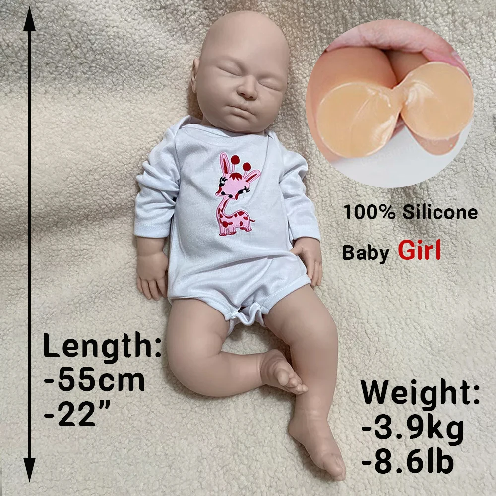 Realistische ongeverfde 22 inch full body siliconen reborn pop DIY blanco pasgeboren baby meisje floppy gewogen pop voor kunstenaar schilder