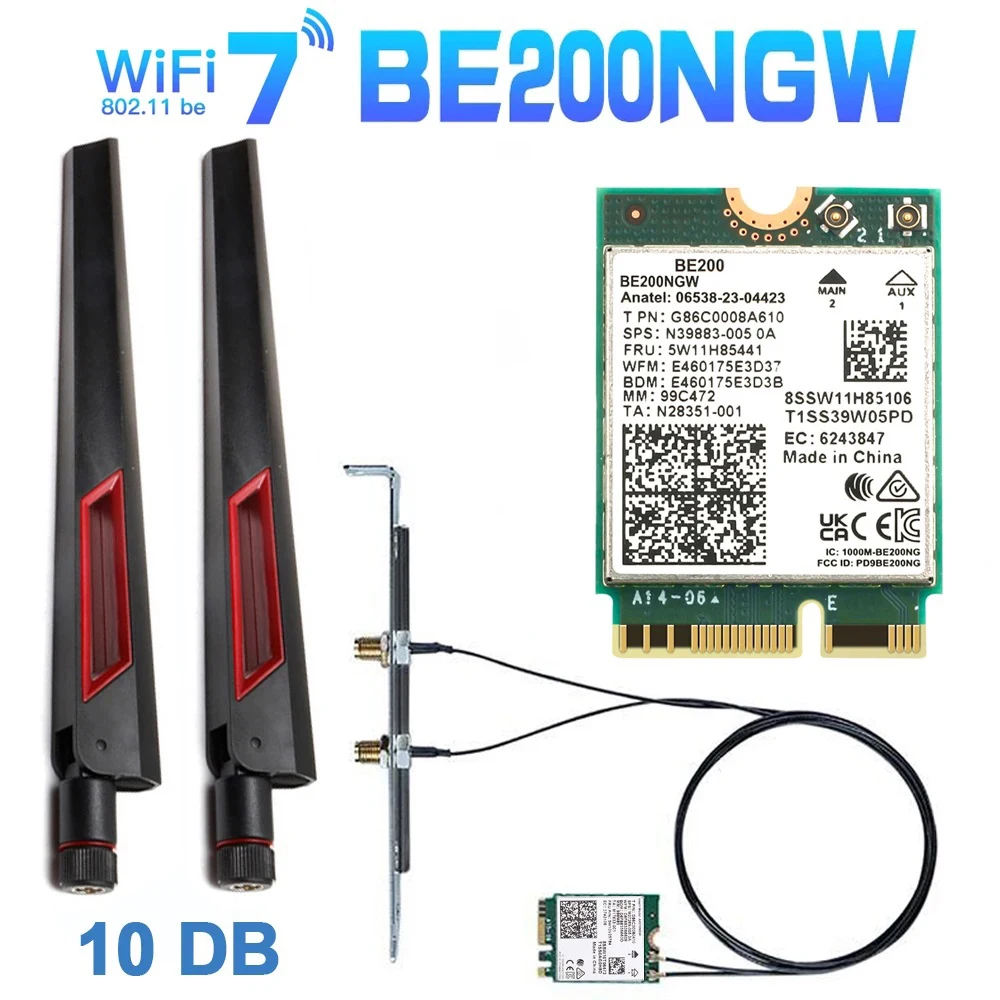 

BE200 Bluetooth 5.4 Wi-Fi 7 Card BE200NGW 2.4/ 5/ 6 GHz 5.8 Gbps Wrieless Adapter For Windows 11 Desktop PC With Antennas