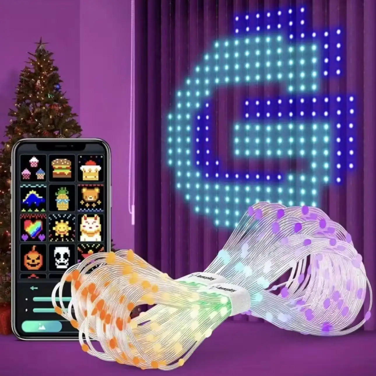 400LED عيد الميلاد أضواء الستار الذكية موقع التخييم جو شريط إضاءة بلوتوث الموسيقى App التحكم الستار LED ديكور الحفلات