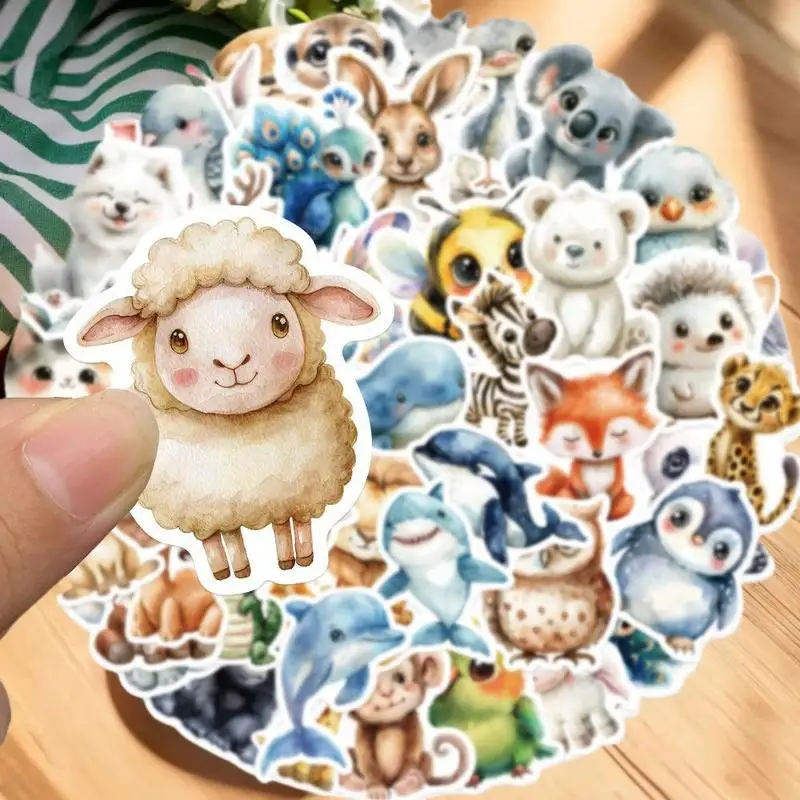 50pcs/set Watercolor Animal Doodle Stickers DIY Decor For Guitar/Tablet/Journal Waterproof