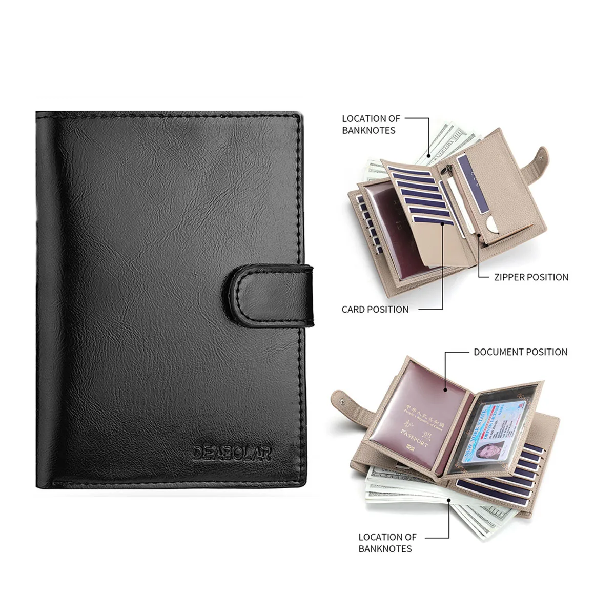 

PU travel ID bag large capacity passport case multi-function card bag passport bag business certificate storage bag men's wallet