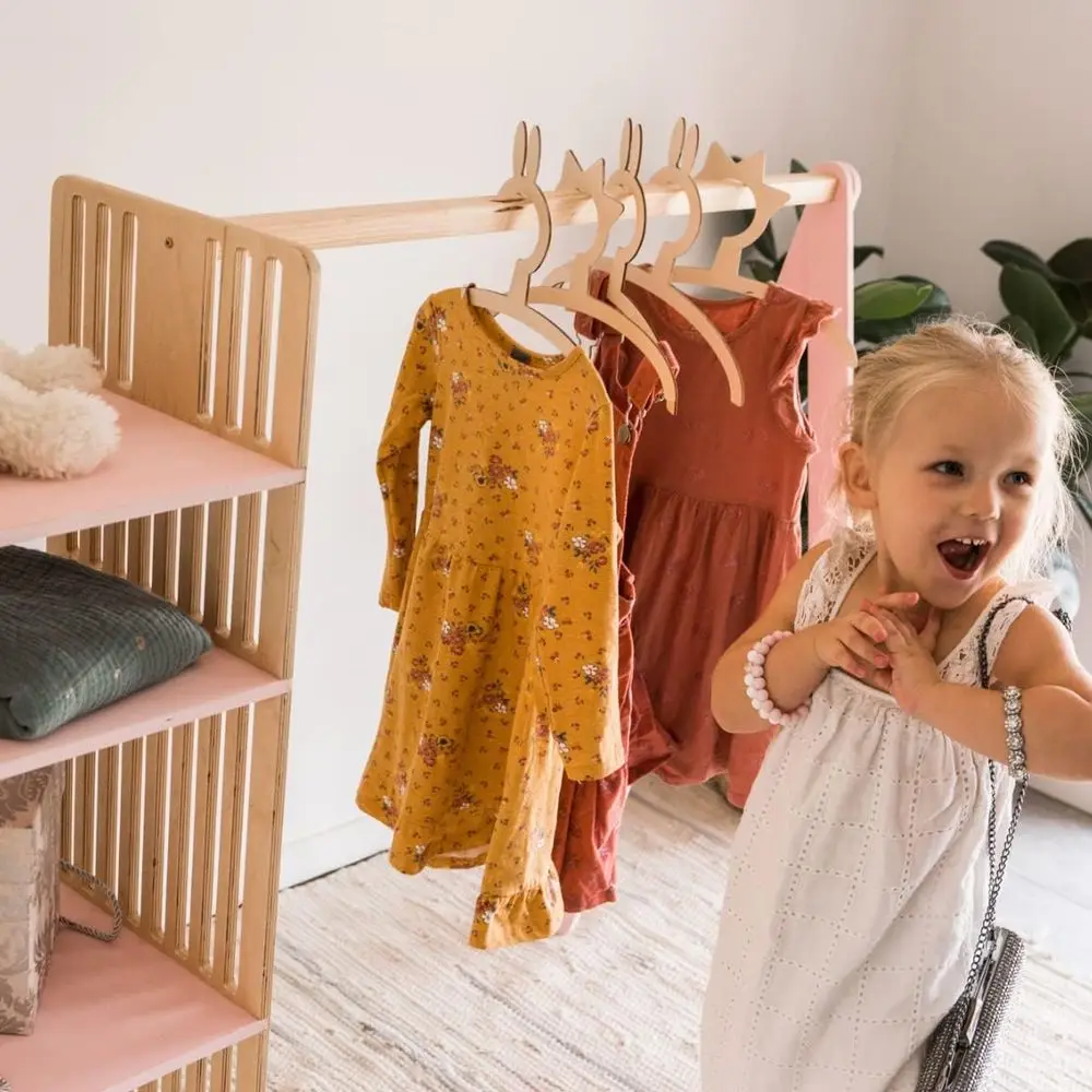 Children's Wooden Clothing Rack for Toddler Wardrobe Storage Solutions