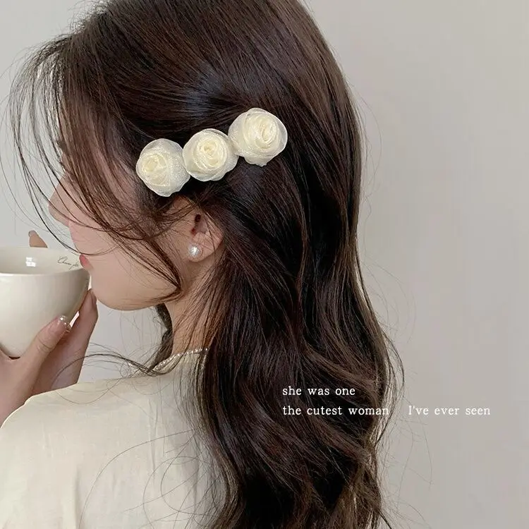 Fairy Temperament Rose Flower Hair Clip For Women's New High-end Headwear A Straight Line Clip The Side Of The Forehead Bangs