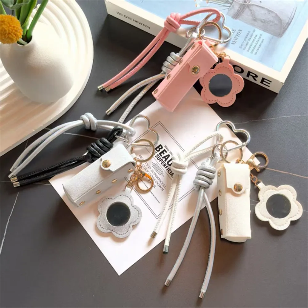 

Cross Border Leather Mirror Mouth Red Envelope Keychain Creative Portable Makeup Mirror Bag Pendant PU Key Accessory Flower