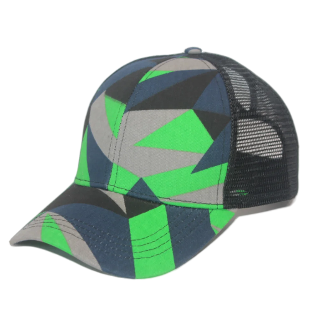 Men\'s Printed Geometric Baseball Cap Mesh Trucker Hat for Women Summer Cool Green Orange Blue