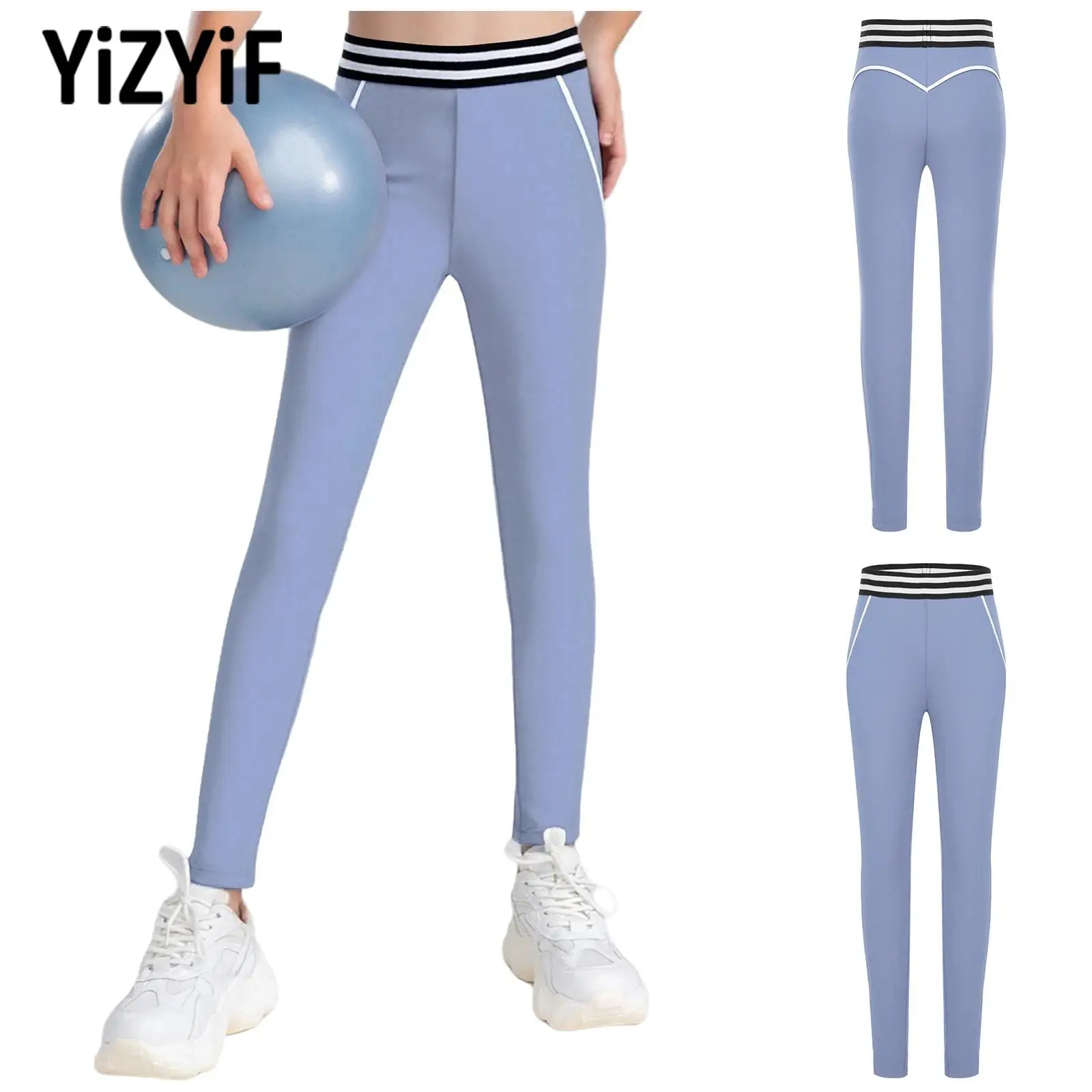 

Быстросохнущие спортивные леггинсы для девочек, штаны для тренировок, йоги, эластичные длинные брюки с высокой талией для гимнастики, йоги, танцев, купальники