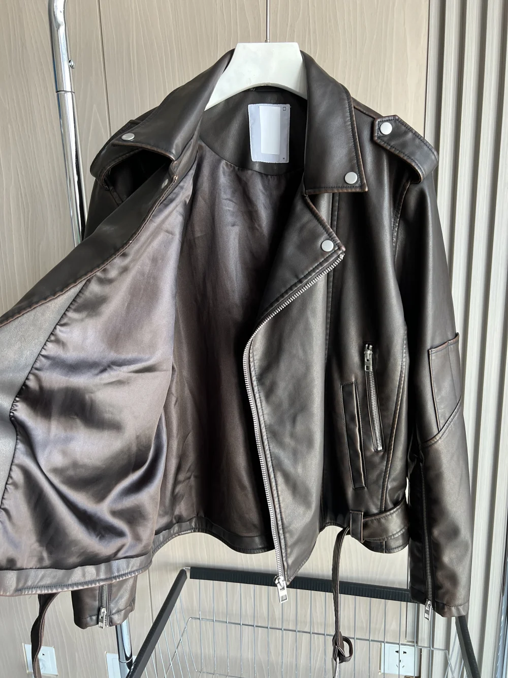 Biker Leather jacket 2024 new spring vintage Shuai Ruffian style lapel loose version of biker men\'s faux leather jacket