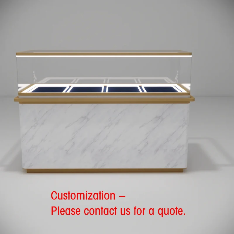 custom.Premium Stainless Steel and Tempered Glass Jewelry Showcase Sleek Design Showroom