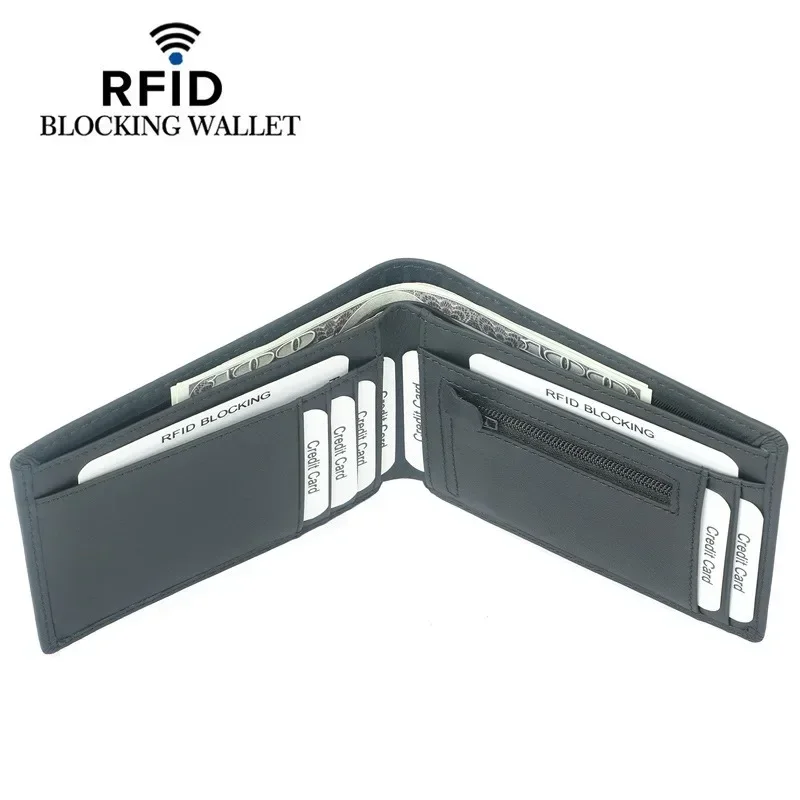 

Men's Genuine Leather Wallet RFID Zipper Multi-card Cowhide Short Wallets
