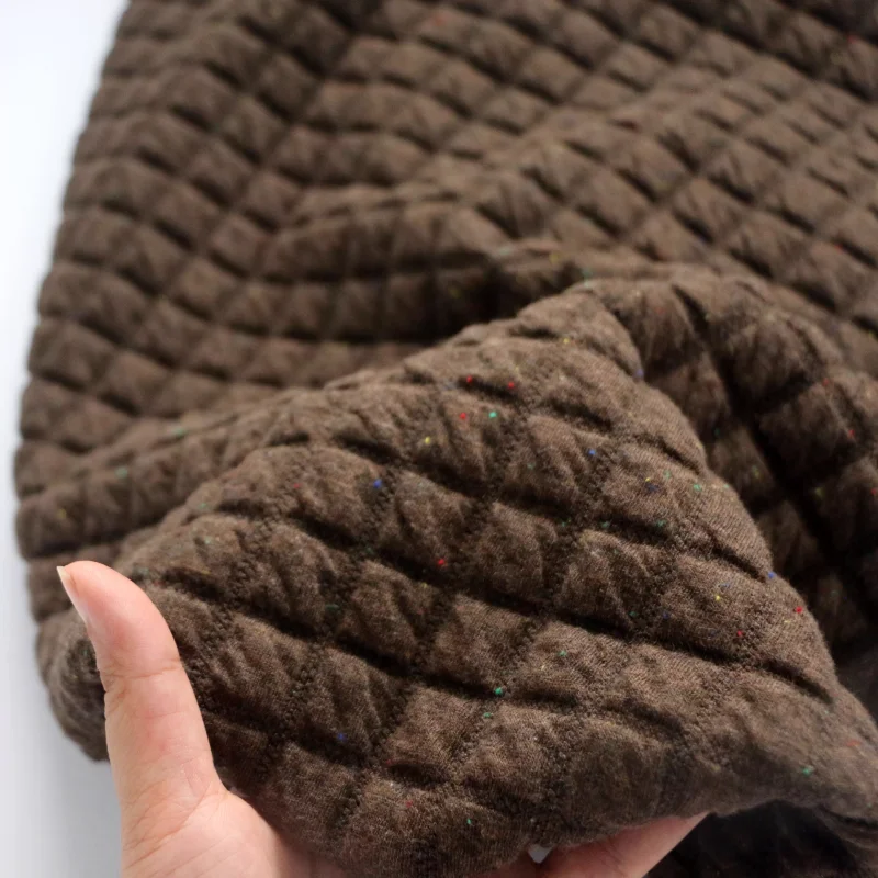 

Soft and fluffy fabric for autumn and winter brown dots geometric jacquard stretch knitted waistcoat outerwear fabric