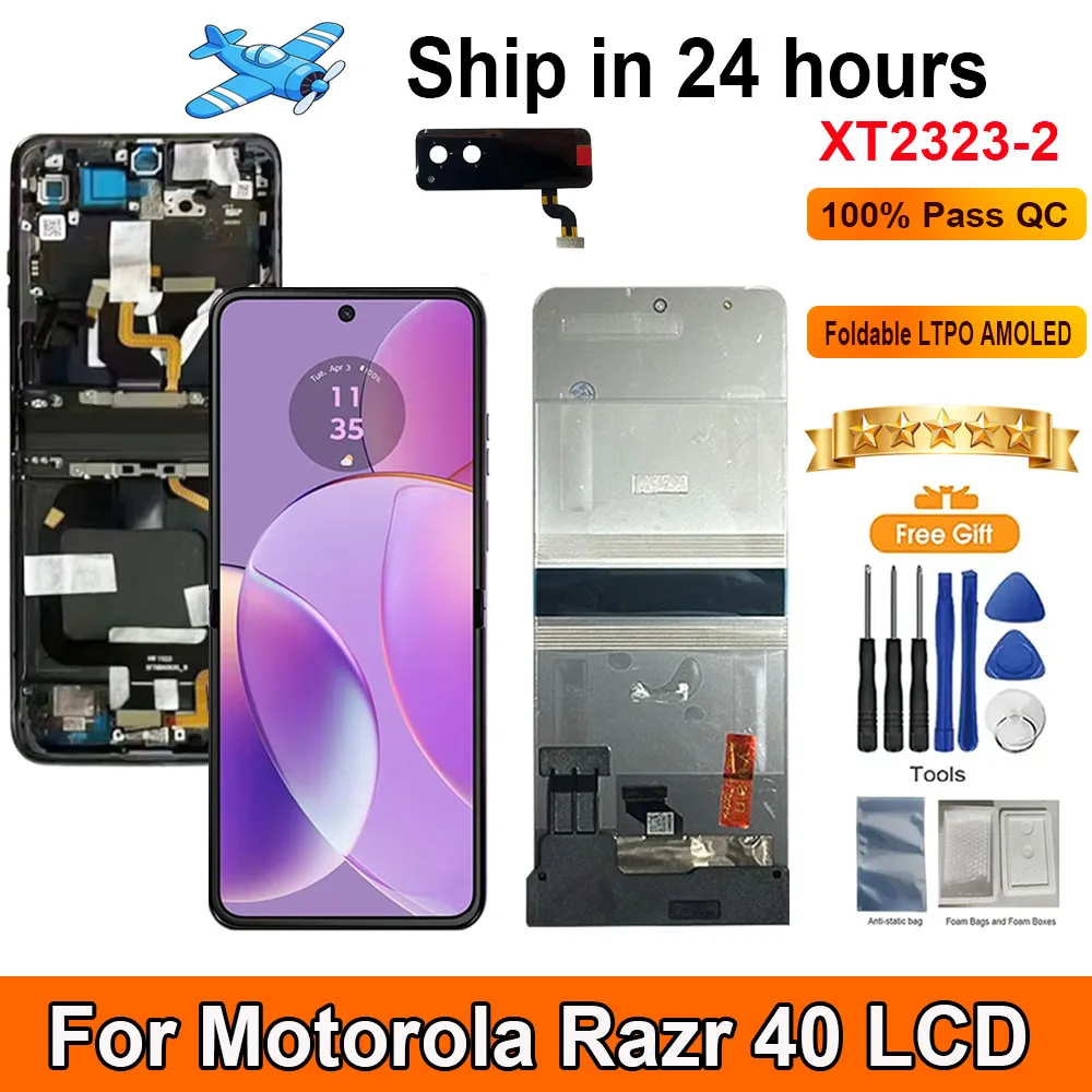 6.9”Foldable LTPO AMOLED Screen For Motorola Razr 40 LCD Display Touch Panel Digitizer Assembly Replacement With Frame XT2323-2