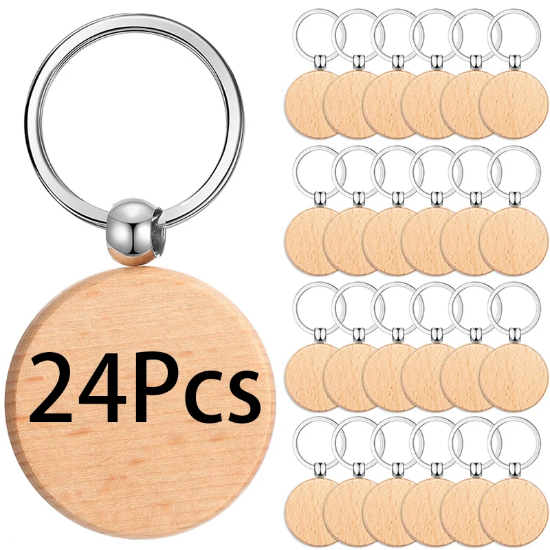

24Pcs Blank Wooden Key Chain Wood Keychain Key Ring Key Tags Keychain for Gifts