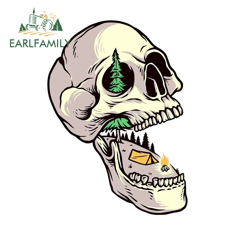 EARLFAMILY 13cm x 9.4cm for Skull Camping Design Car Stickers Creative Fashionable Decals Waterproof Simple Laptop Windows Decor