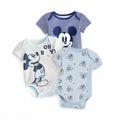 3Pcs Mickey Mouse Rompers Cotton Short Sleeve Bodysuit Summer Baby Clothing