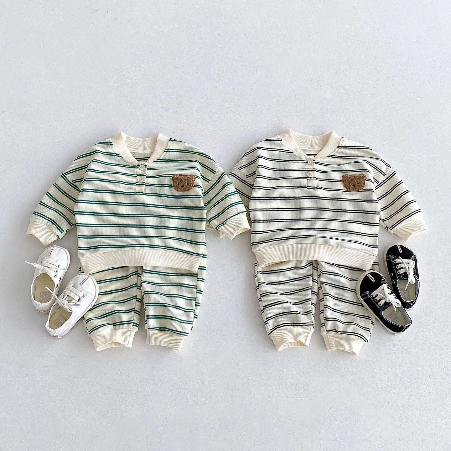 

1-4T Toddler Newborn Kid Baby Boy Girl 2pcs Clothes Set Autumn Sweatshirt Set Striped Cotton Pant Suit Cute Outfit