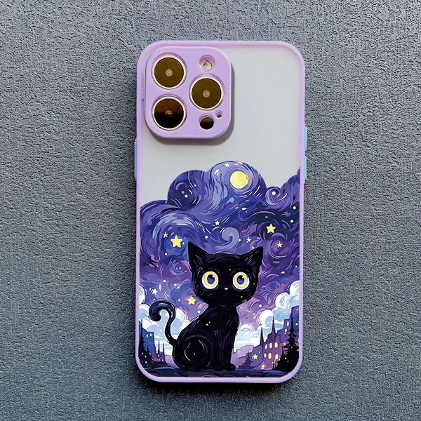 Künstlerische schwarze Katze Sternennacht Handyhülle für iPhone 17 15 14 13 12 11 Pro Max 12 16 Mini XS X XR 14 15 Plus stoßfeste Schalen – Detail 10