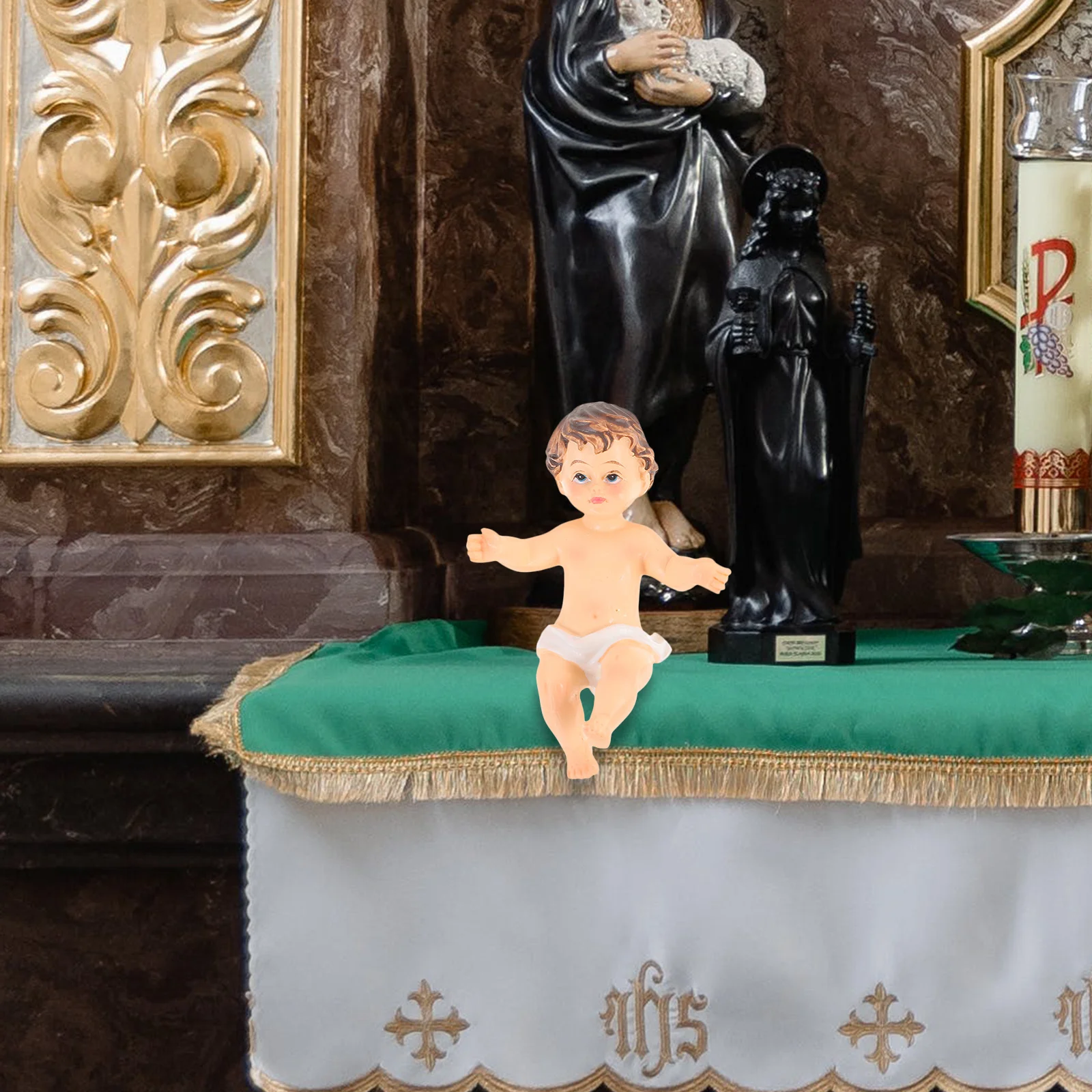 

Baby Jesus Resin Statue Miniature Size Decorative Desktop Sculpture Home Ornament Nativity Religious Craft Baby Jesus Figure
