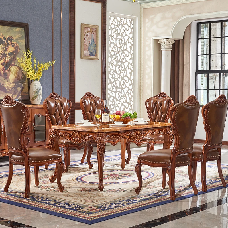 European marble dining table villa large living room piano paint all solid wood carving