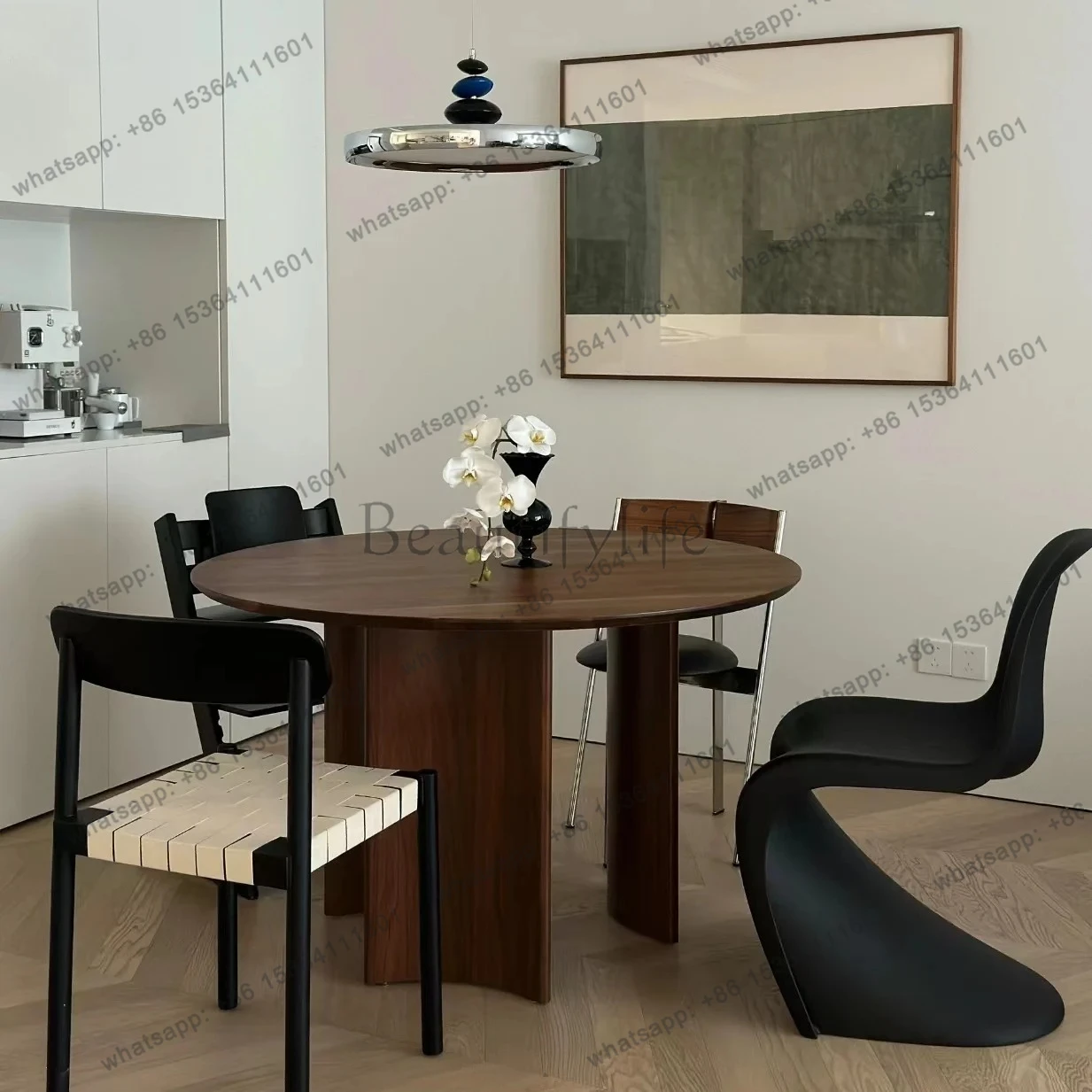 

Solid Wood Round Table Small Household Dining Table with Turntable Round Dining Table and Chair Combination