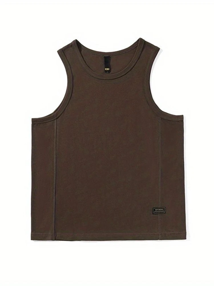 HOUZHOU Sport Men\'s Tank Tops Gym Hombre Sleeveless Tee Vest Men Streetwear Loose Casual Basketball Brown O-neck Cotton