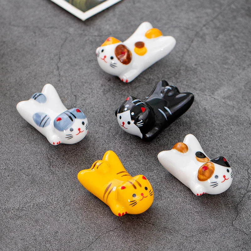 Flying Cat Ceramic Chopstick Rest Japanese Style Cute Lucky Cat Holder for Spoon Fork Tableware Home Decor Kitchen Gift view 3