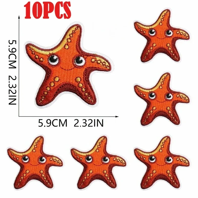 1/10PCS Patch Clothing Ironing Clothes Sewing DIY Sticker Badges Set Orange Sea Animal Whale Jellyfish Starfish Embroidery