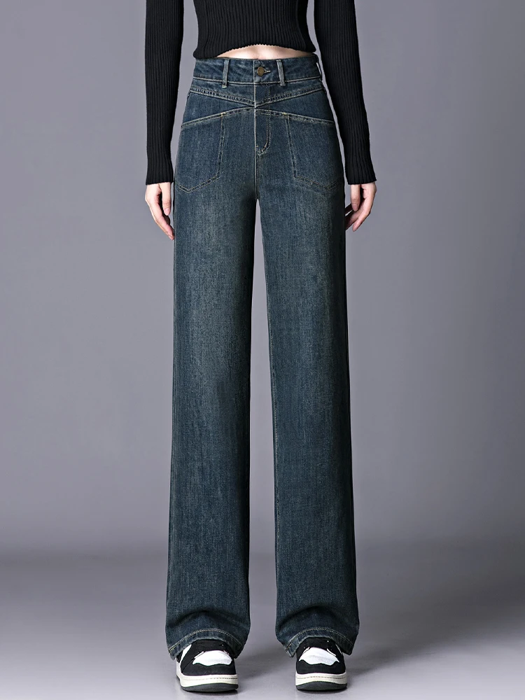 

High Waist Straight Leg Denim Jeans Women's Spring Autumn New Loose Drapey Wide Leg Casual Pants Slimming Effect