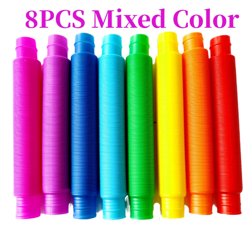 8 Pcs/Pack Colorful Plastic Pop Tubes Toy Mini For Kids Stretching Tubes Corrugated Tube Children Adult Stress Relief Toys Gifts