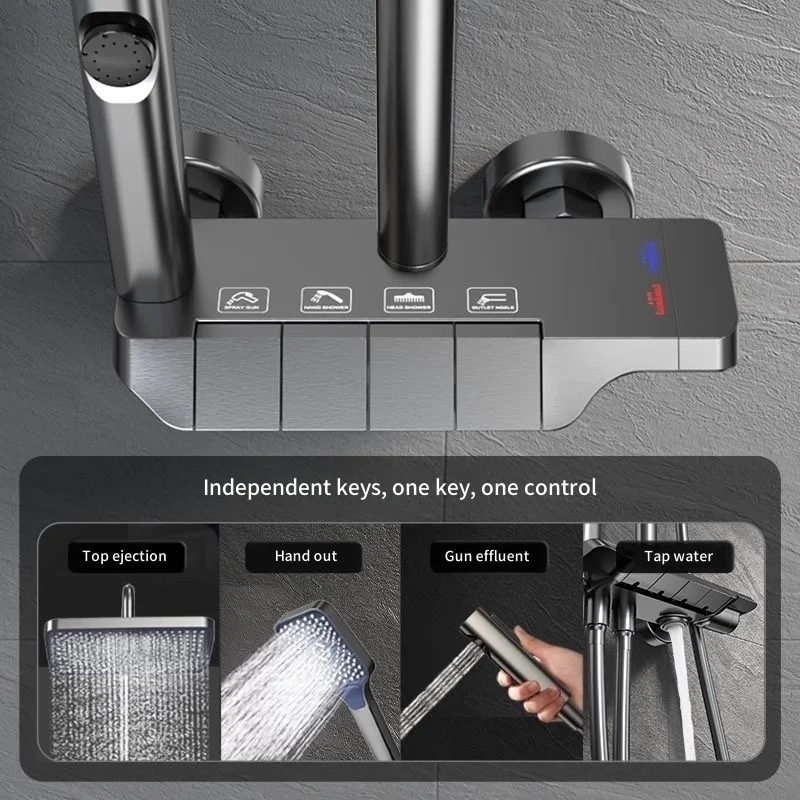 ชุดฝักบัวเรนชาวเวอร์แบบติดผนัง 4 ฟังก์ชั่น รุ่นยอดนิยม พร้อมหัวฝักบัวทรงสี่เหลี่ยมและหัวฉีดแบบมือถือ