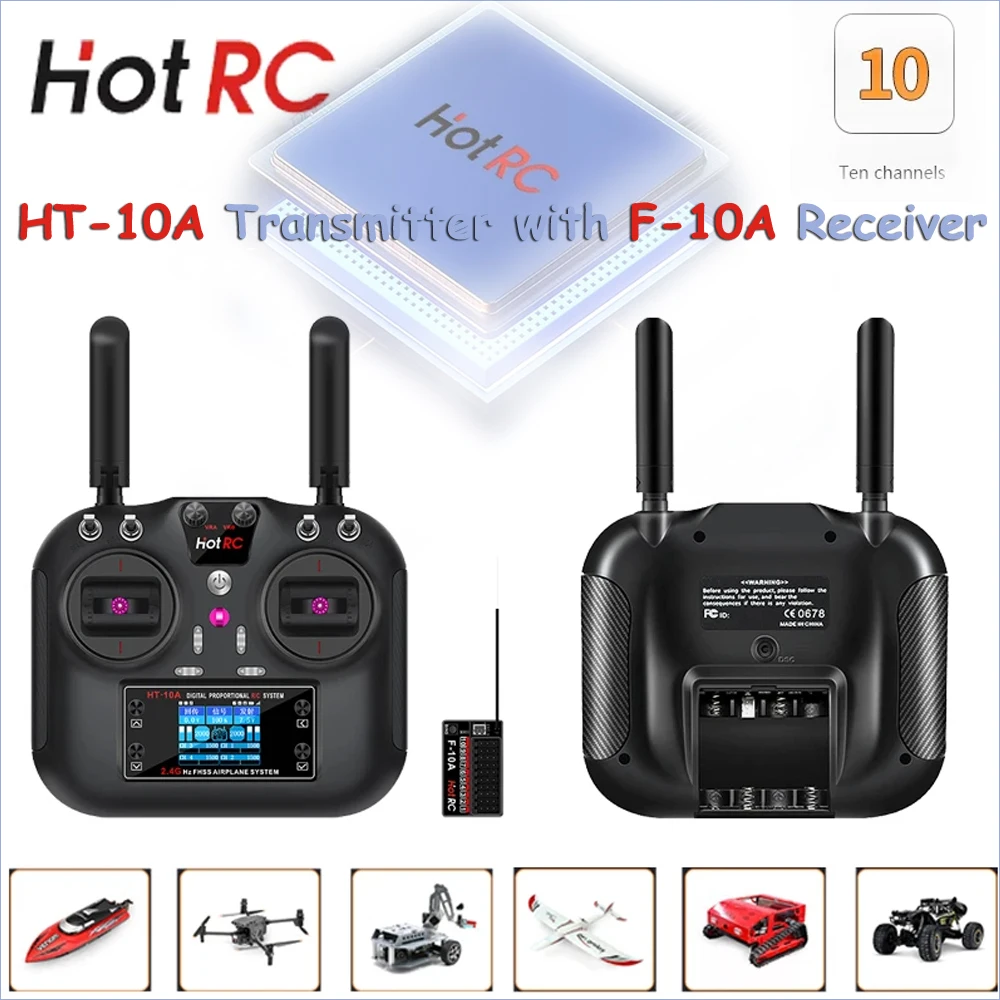 

​HOTRC HT10A 10CH Remote Controller HT-10A Transmitter with F-10A F10A Receiver for RC Airplane Aircraft Drone RC Model Parts