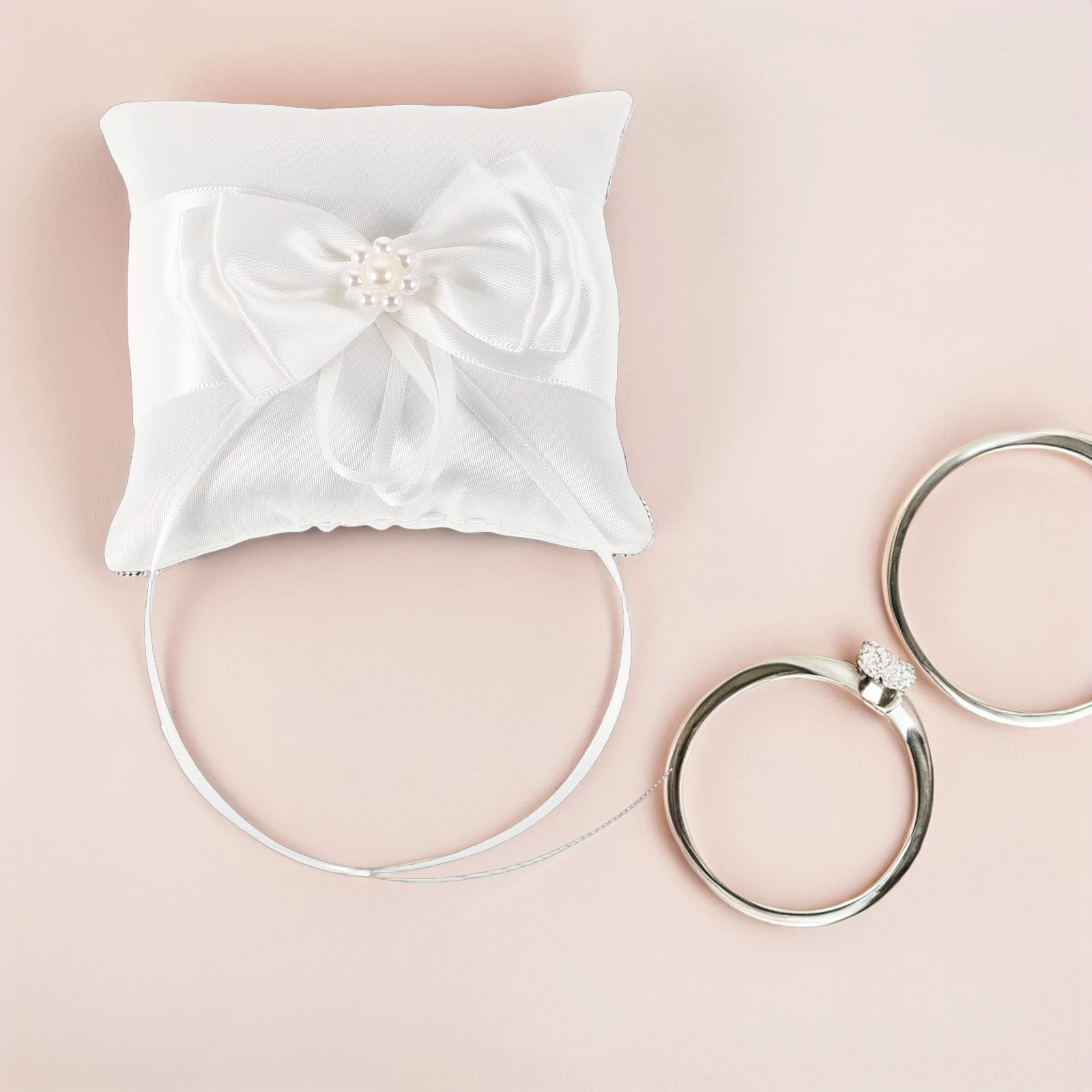 

Wedding Ring Pillow European Design Bowknot Style White Color Bridal Accessories Ring Holder Flower Girl Cushion For Rings