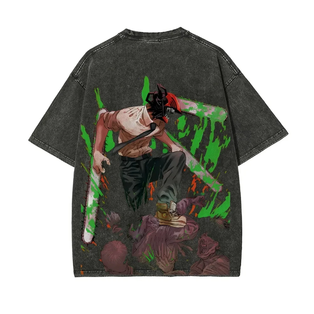 

2025 New Denji Vintage Oversized T-Shirt Chainsaw Man Y2k Men T-shirt Shirts Clothing Top Men Anime Cotton Retro Washed T-shirt