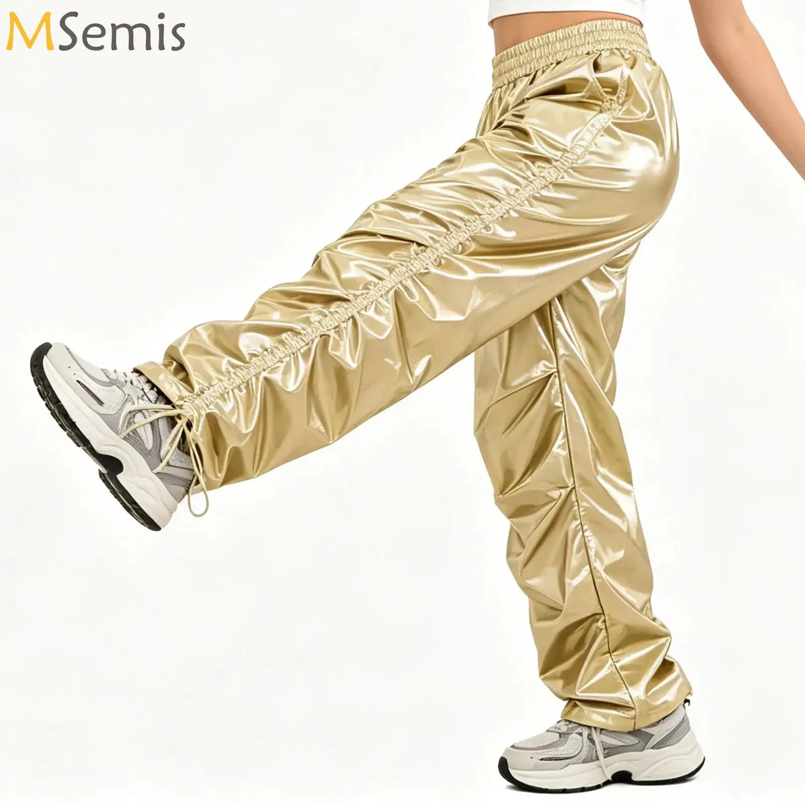 

Kids Boys Girls Hip-hop Jazz Dance Metallic Pants Straight-leg Trousers for Modern Hip Hop Street Stage Competition Dancewear