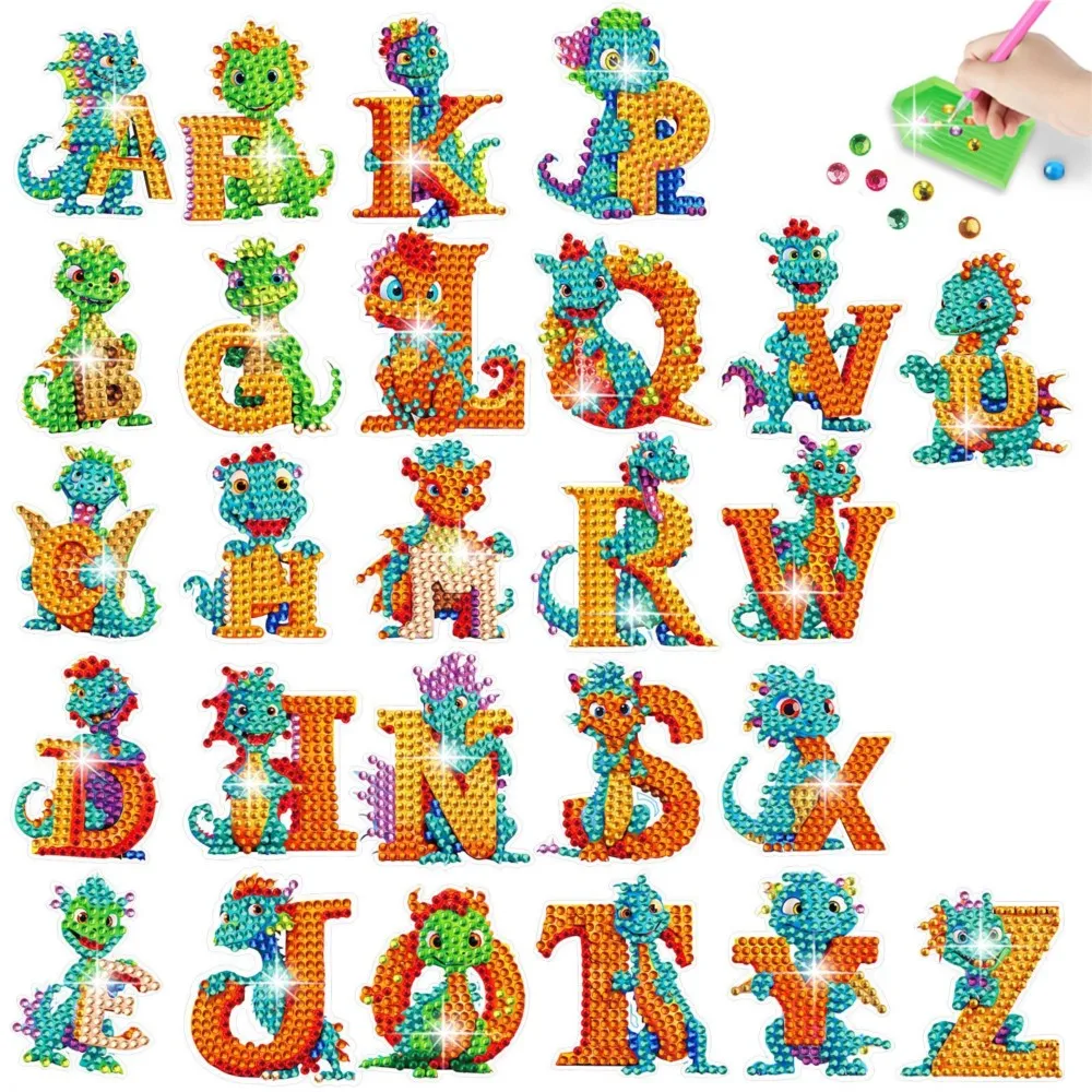 

DIY Diamonds Art Mosaic Stickers Diamonds Painting Stickers Cute Cartoon Dragon English Letters for Kids Gift Rewards Home Decor