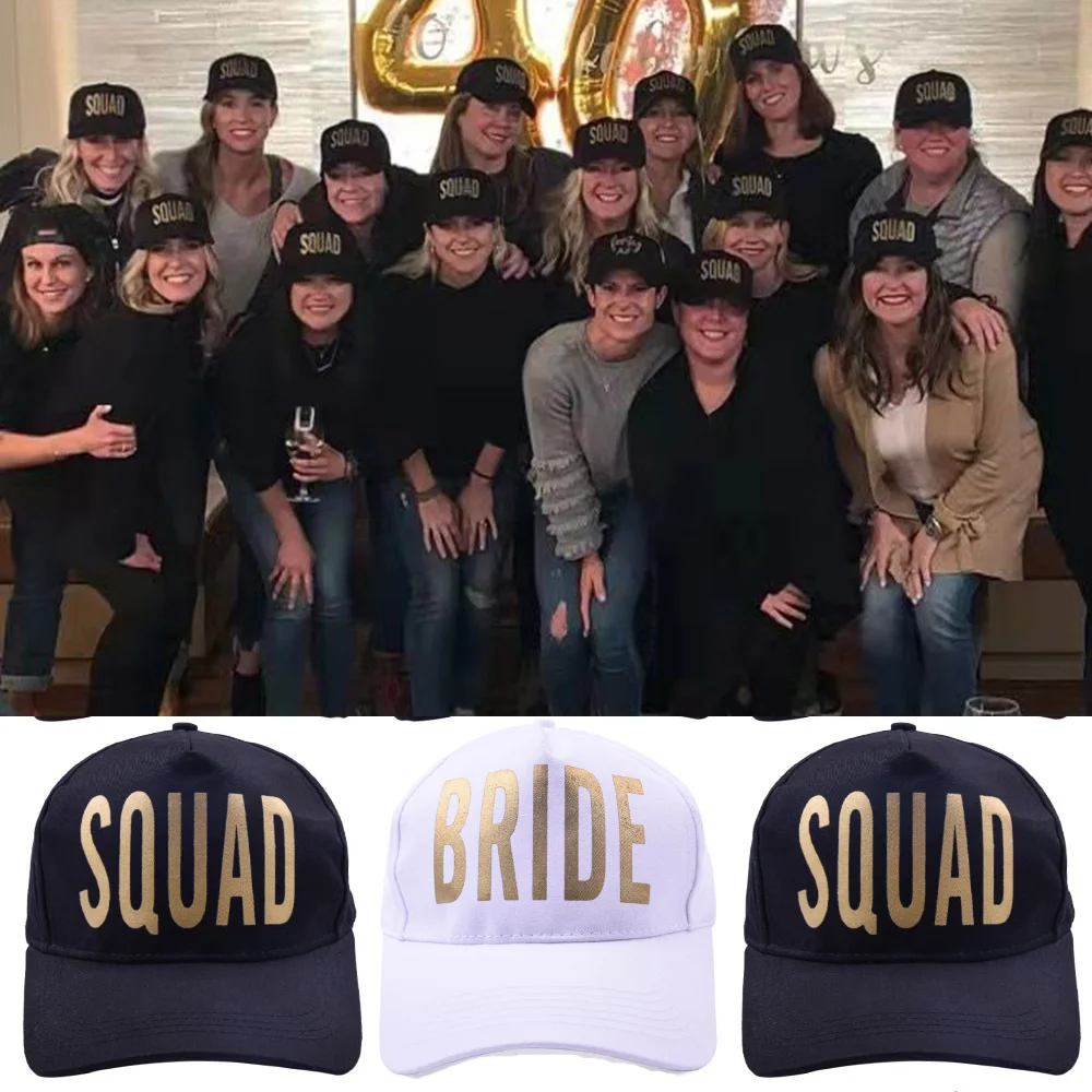

Fashion Bride Squad Baseball Caps Women Adjustable Wedding Party Hat Bridal Shower Photo Props Bridal Supplies Summer Sun Hats