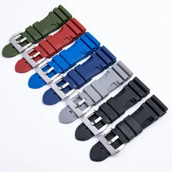 26mm24mm  Quality Soft Nature Silicone Rubber Watchband Black Blue Gray Green Red For Panerai Strap Waterproof Wristband
