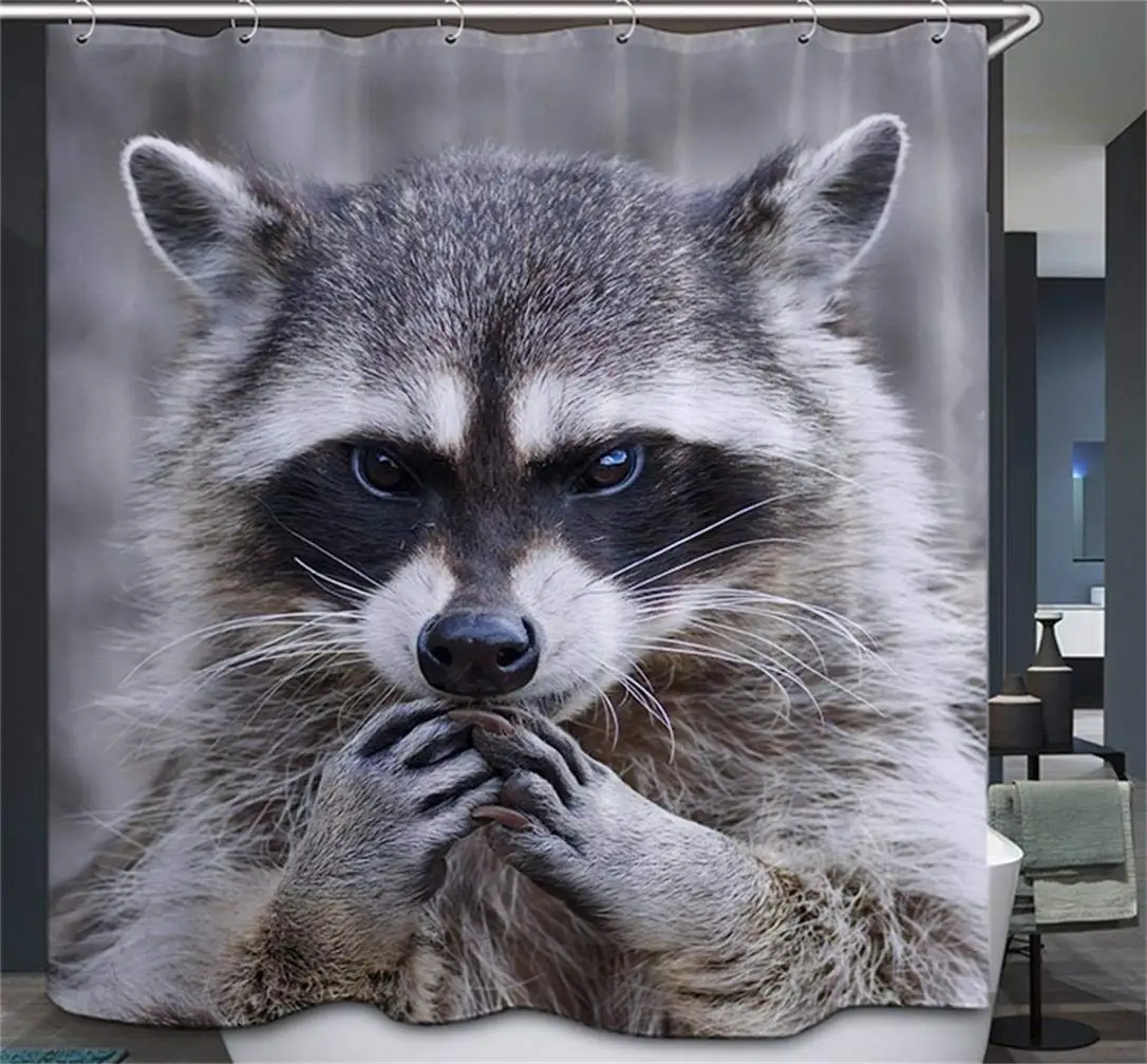 Raccoon Shower Curtain,Raccoons Hiding In Succulent Jungle Funny Design Bath Curtain,Waterproof Fabric Bathroom Set with Hooks