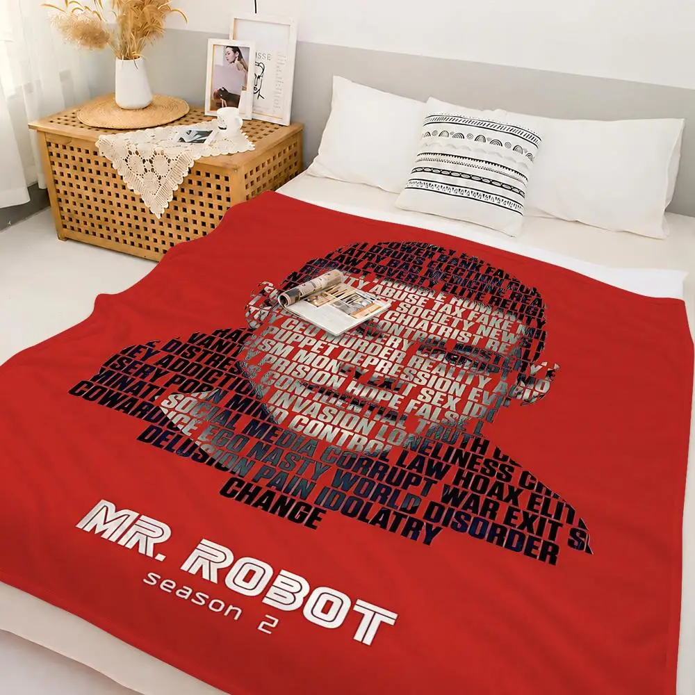 Futuristic TV Series Mr. Robot Throw Custom Printed Flannel Fleece Blanket for Sofa Bed Office Travel & Camping