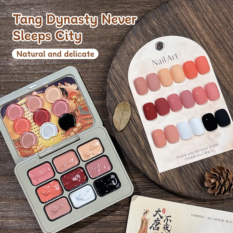 9-color Tang Dynasty Never Sleeps City Patting Glue Smudge المعلبة عالية التشبع شعبية شبه الصلبة طلاء الأظافر الغراء مسمار #5