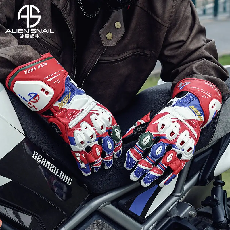 

Alien Snail P4 Racing Motorcycle Gloves Locomotive Anti-drop Long Leather Touch Screen Carbon Fiber Riding Imitation Race gloves