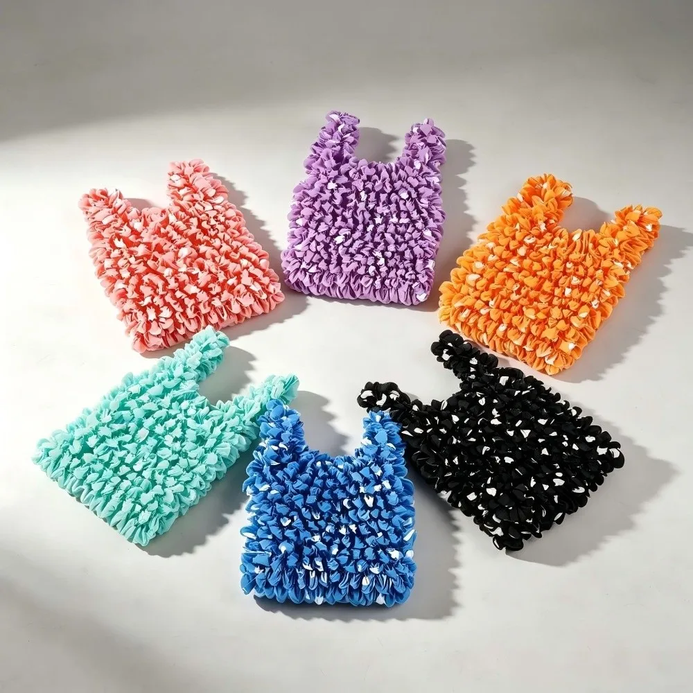 Large Capacity Stretch Shopping Bag Polka Dot Bubble Pleated Tote Shoulder Bag Magic Stretch 1PC Elastic Handbag For Shopping