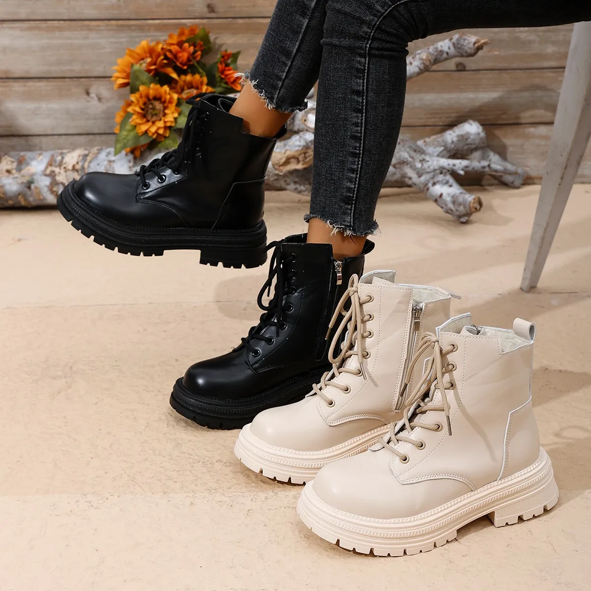 الشتاء جولة رئيس مريحة مثير سميكة سوليد عارضة أحذية قصيرة أزياء جديدة جولة تو سستة أحذية أنيقة للنساء #6