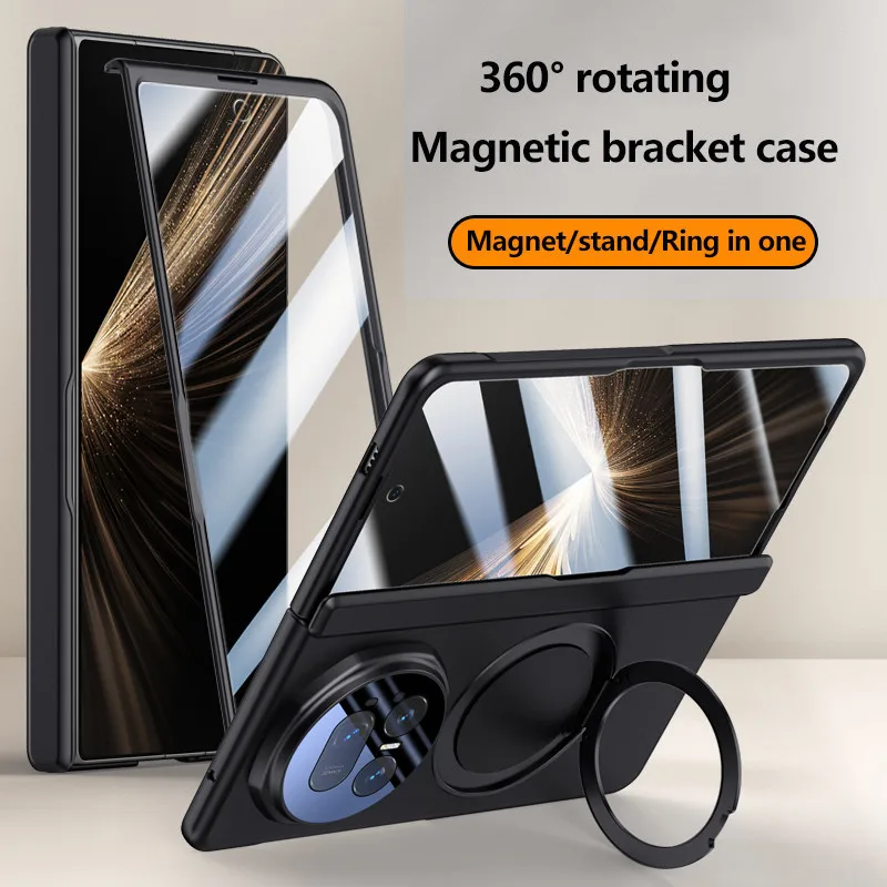 

Skin-friendly Matte Rotating Bracket Case For Honor Magic V5 5G Magnetic Folding Hinge Protective Cover With Tempered Film