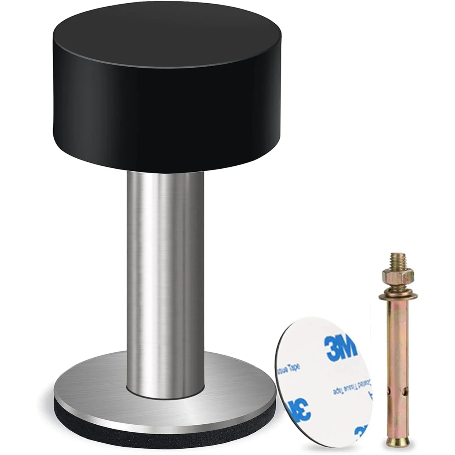 

Door Stoppers with Extra Stickers, Self-Adhesive Door Stop with White Rubber & Stainless Steel Body - Sound Dampening Door Bumpe