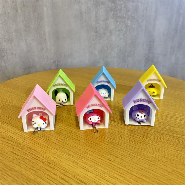 산리오 하우스 키체인 귀여운 만화 키링 홈용 카와이 헬로 키티 플러시 키홀더 분실 방지 키체인 소녀용 선물