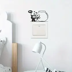 1 pc cat and fish switch sticker Wall Sticker Self Adhesive Vinyl Waterproof Wall Art Decal Decor Living Room Bedroom Removable