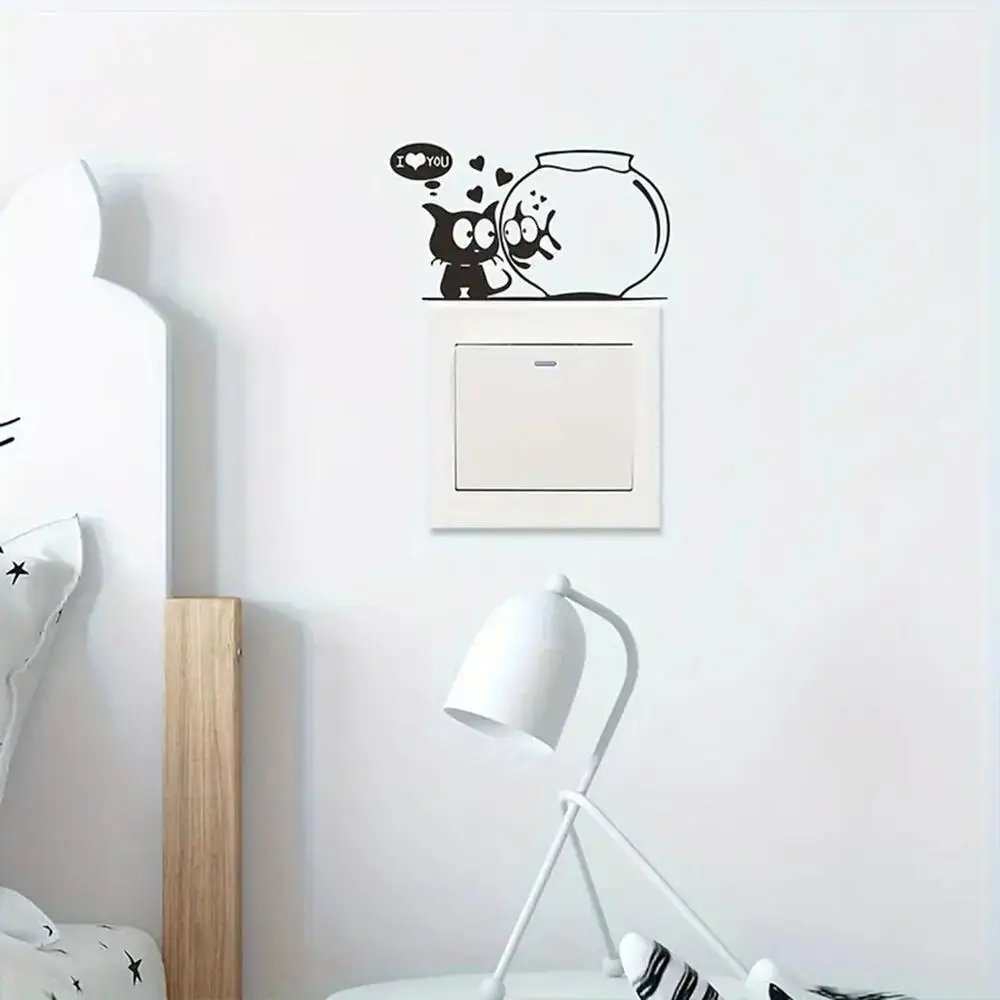 1 pc cat and fish switch sticker Wall Sticker Self Adhesive Vinyl Waterproof Wall Art Decal Decor Living Room Bedroom Removable