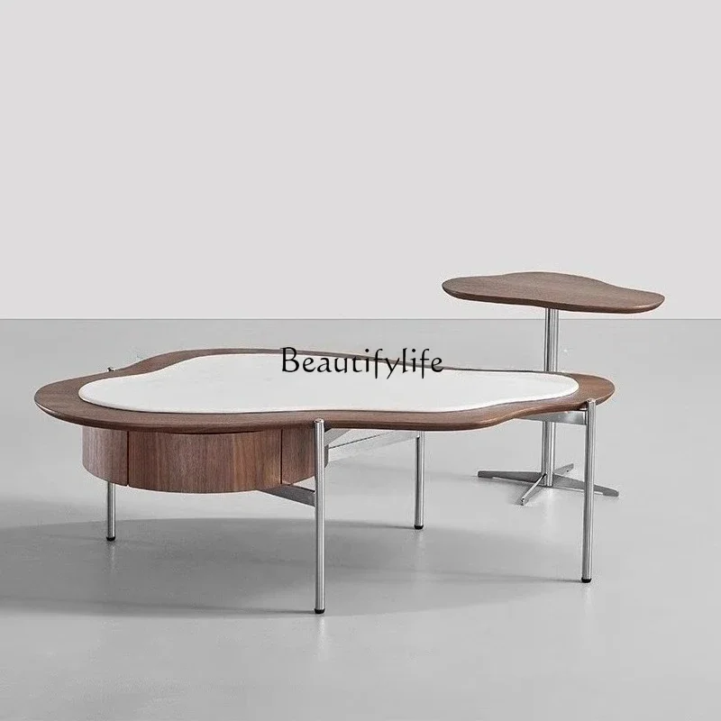 

yj21 Walnut coffee table size combination irregular living room Italian minimalist marble coffee table